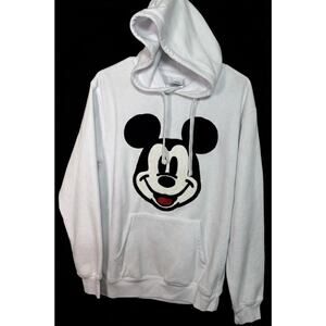 DISNEY Womens S White Mickey Mouse Crochet Hoodie Sweatshirt